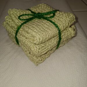 Set of 3 Washclothes hand knit Organic COTTON & RAMI  Makeup removal